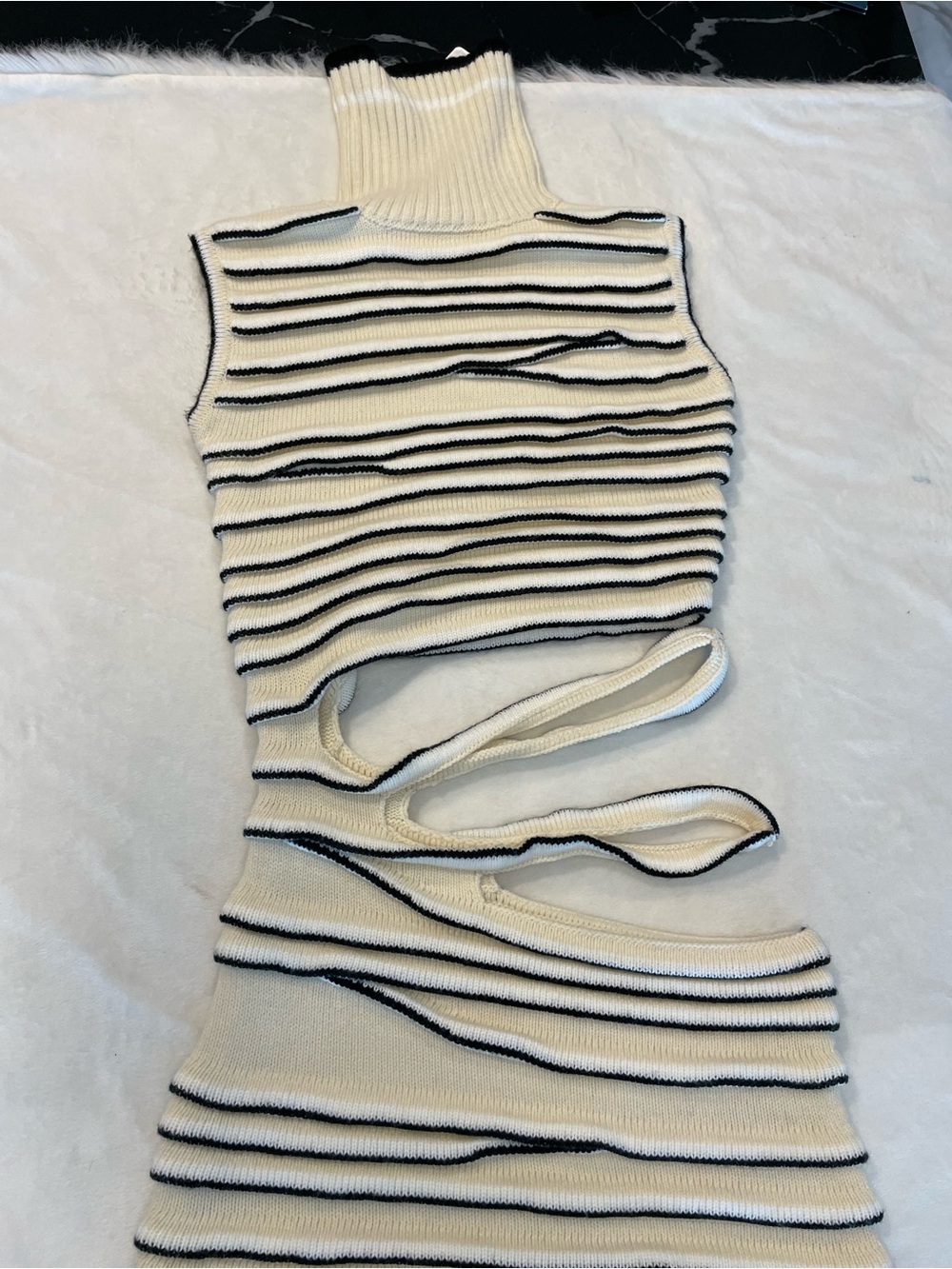 Hanifa Amelia Cream and Black Knit Cutout Maxi Dress Size XS NWT - Picture 3 of 5